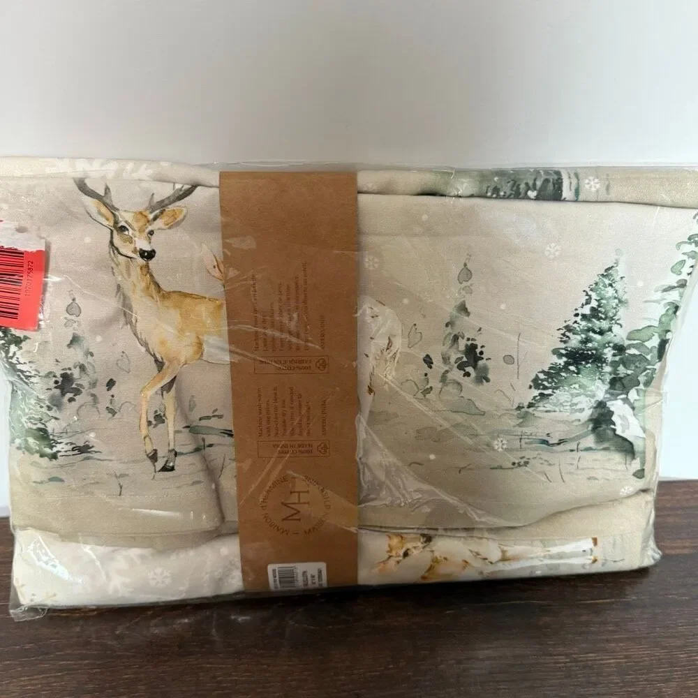 Maison d’Hermine Deer in the Woods cotton rectangle Tablecloth 60x90” NIB